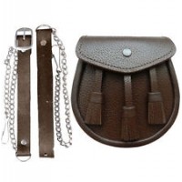 brown leather pipe band sporrans chain straps included